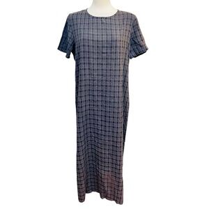VINTAGE Eileen Fisher Gray and Black Checkered Dress Short Sleeve Medium